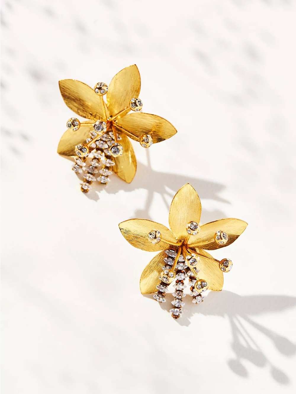 New Anthropologie Shimmer Flower Post Earrings Gold